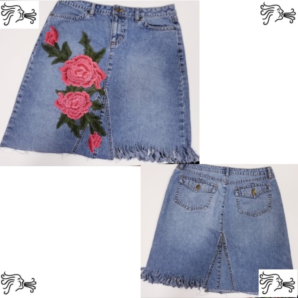 Cato Sz 10 Denim Jeans Skirt Upcycled Distressed